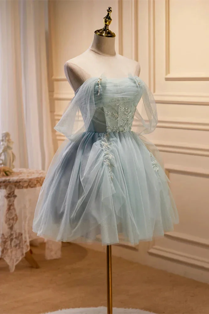 Dusty Sage Off-the-Shoulder Beaded Pleated Homecoming Dress (ZD11891)