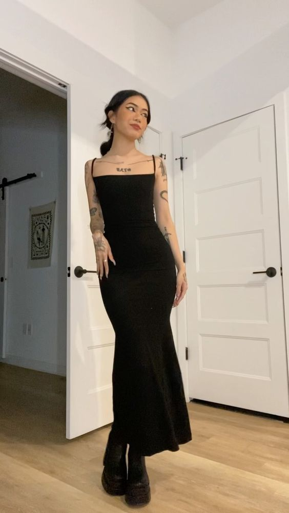 Classic Black Spaghetti Straps Prom Dress,Black Senior Prom Gown