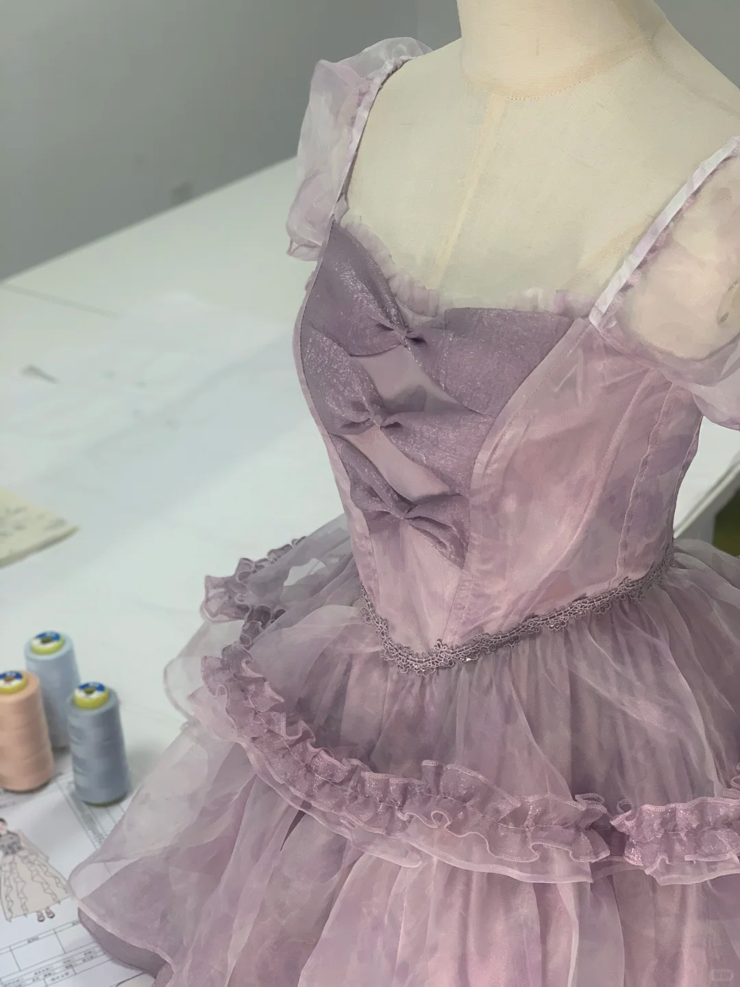 Sweet Lavender Organza Layered A-Line Short Birthday Dress Homecoming Dress - View 3 | FashionDia