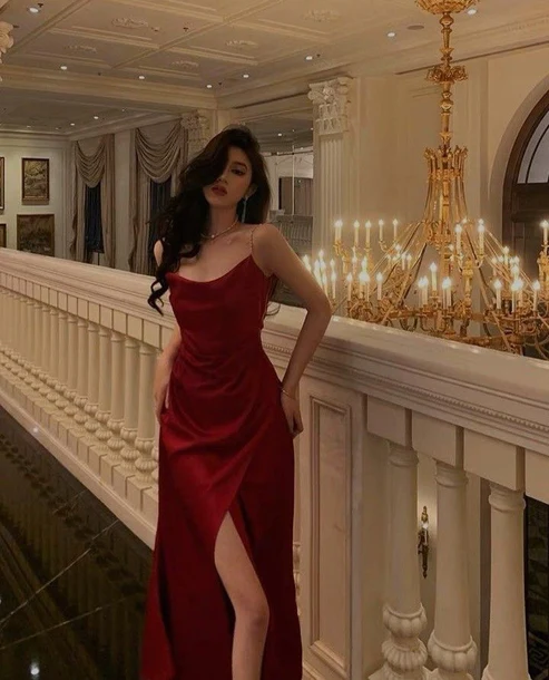 Sexy red high split side long evening prom dress - FashionDia