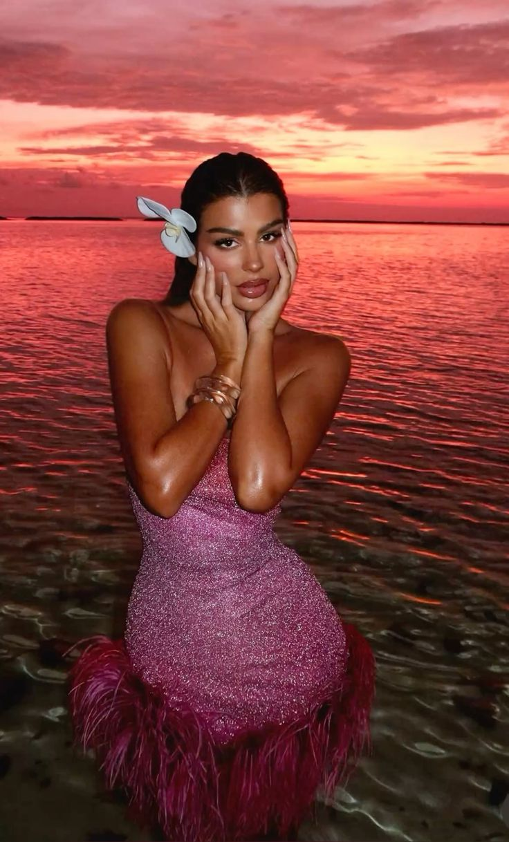 Pink Satin Sequins Bodycon Homecoming Dress Mini Prom Dress With Feathers