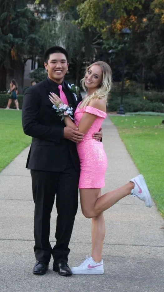 Glitter Pink Homecoming Dress Off The Shoulder Sequins Homecoming Dress (ZD12282)