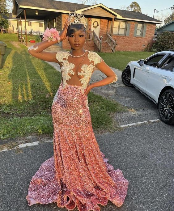 Elegant Pink Sequins Mermaid Evening Dress,Glam Dress
