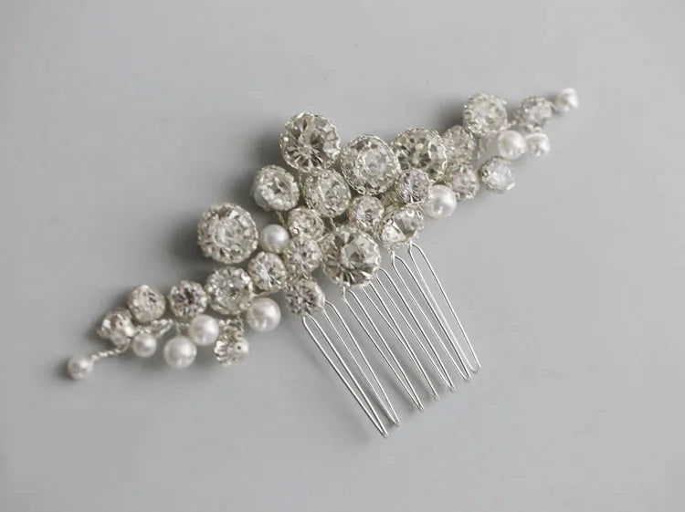 Rhinestones Crystal Pearls Head Pieces Hair Combs Clips Pins For Brides Bridesmaids Hairpin Wedding Accessories Bridal Jewelry silver color