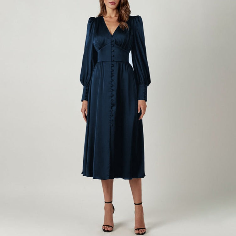 Persia Elegant Slit Satin Midi Dress for Women Smart Casual Outfit