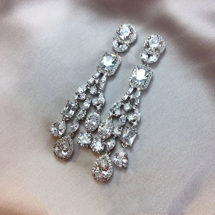 Luxury AAA Zircon Bridal Earrings Cubic Zirconia Wedding Drop Earring For Brides Accessories Women Party Evening Dress Jewelry
