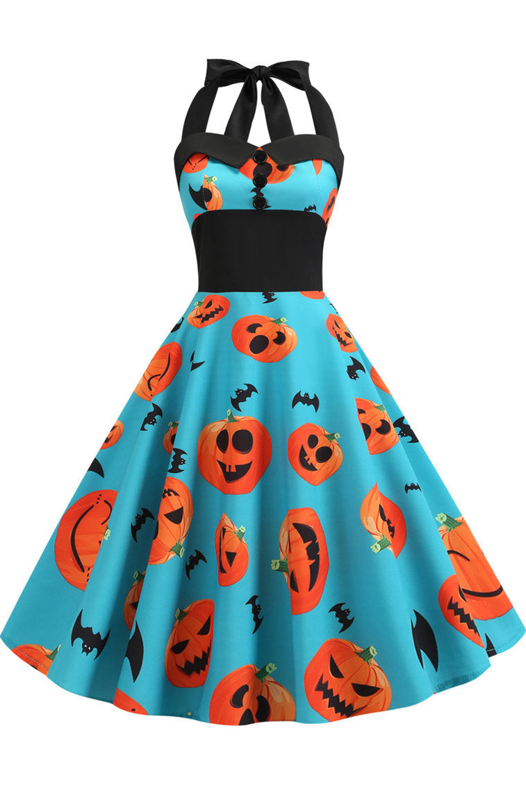 Halloween Halter Sleeveless Printed Dress - Fashionpara