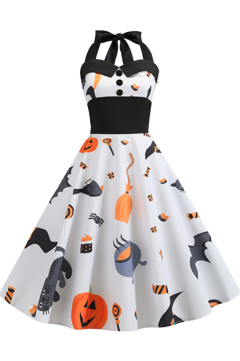 Halloween Halter Sleeveless Printed Dress - Fashionpara