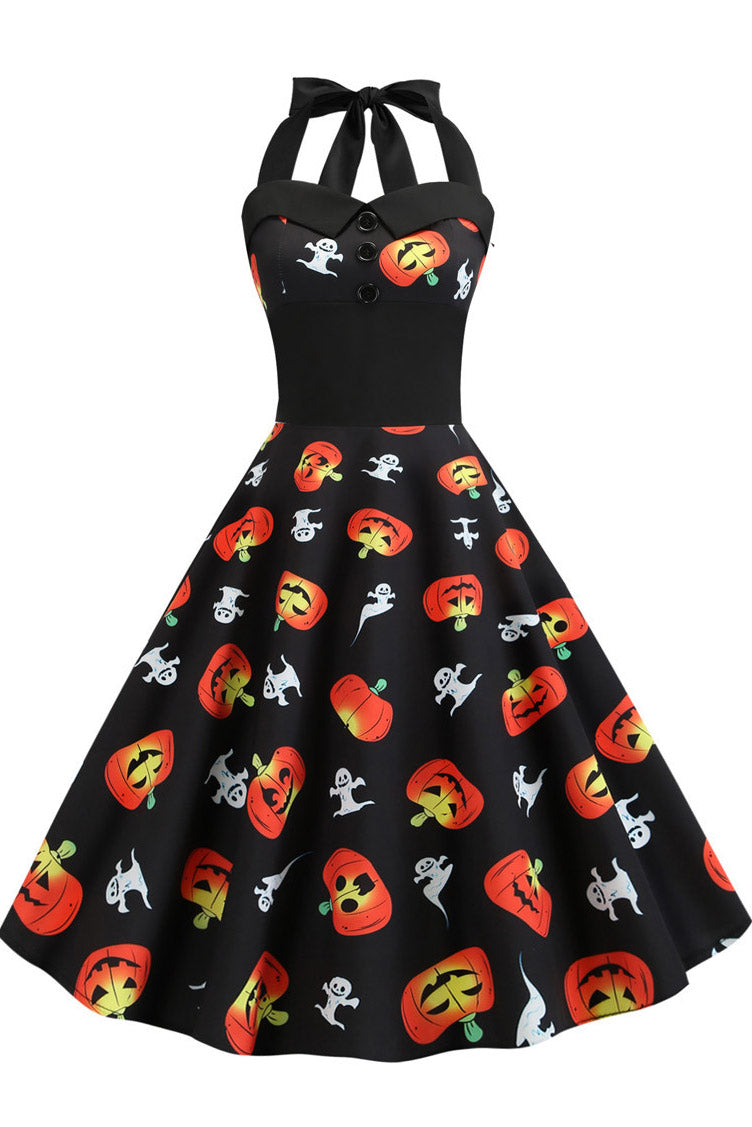 Halloween Halter Sleeveless Printed Dress - Fashionpara