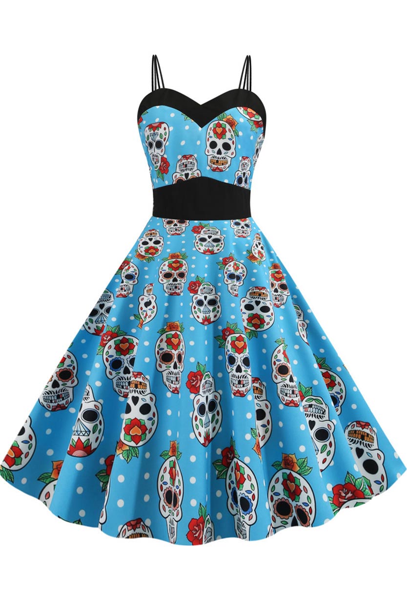 Halloween Pumpkin Print Spaghetti Straps Dress - Fashionpara