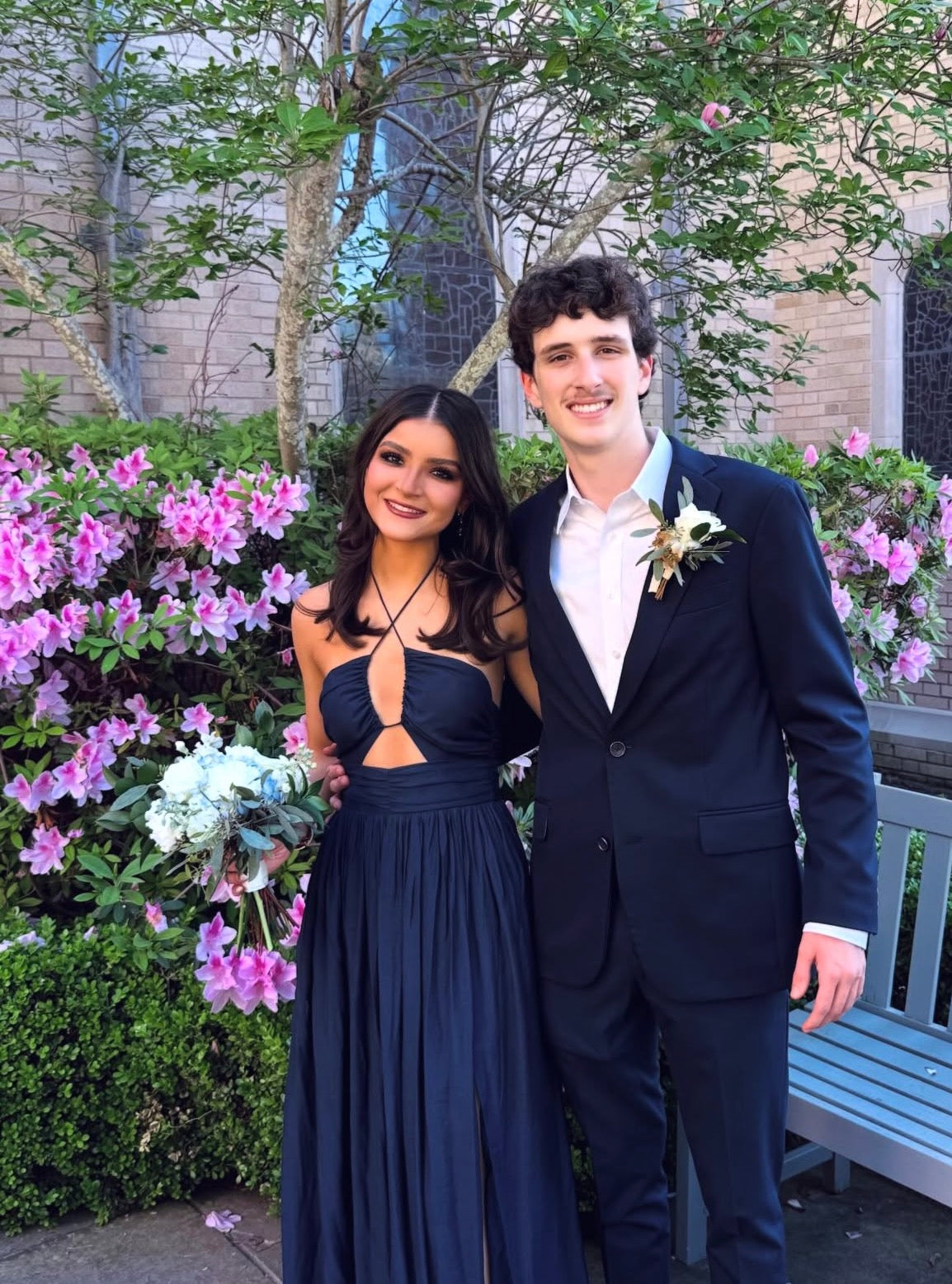 Halter A Line Navy Blue Prom Dress With Slit Formal Wedding Guest Gown J10099
