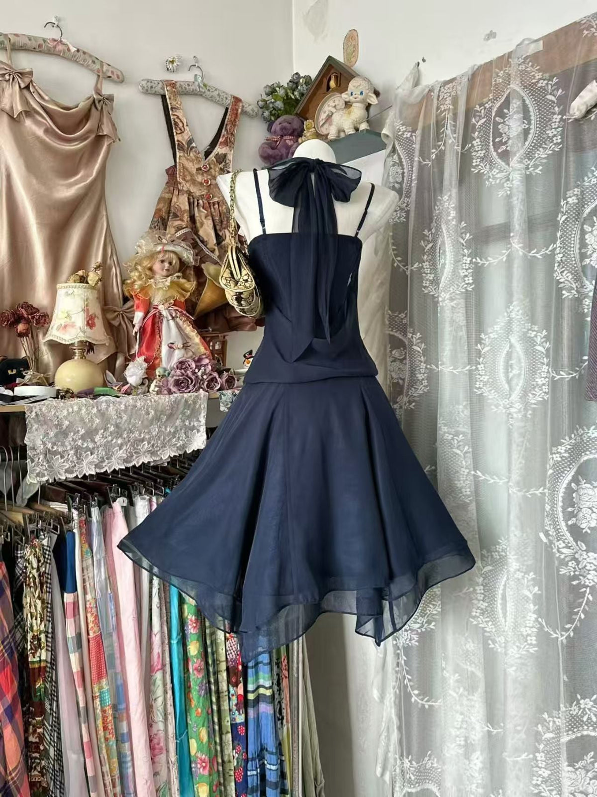 Halter A Line Navy Homecoming Dress Short Birthday Dress J10084