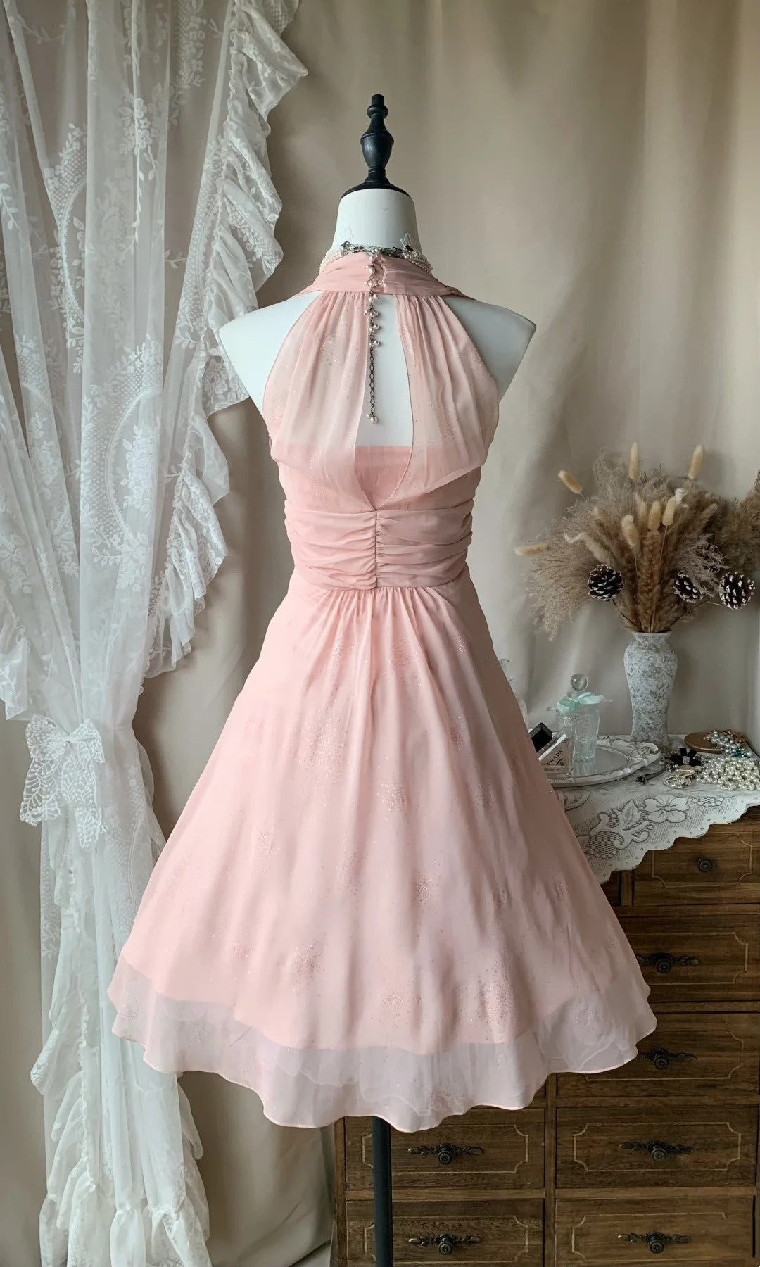 Halter A Line Pink Homecoming Dress Short Party Dress J10663