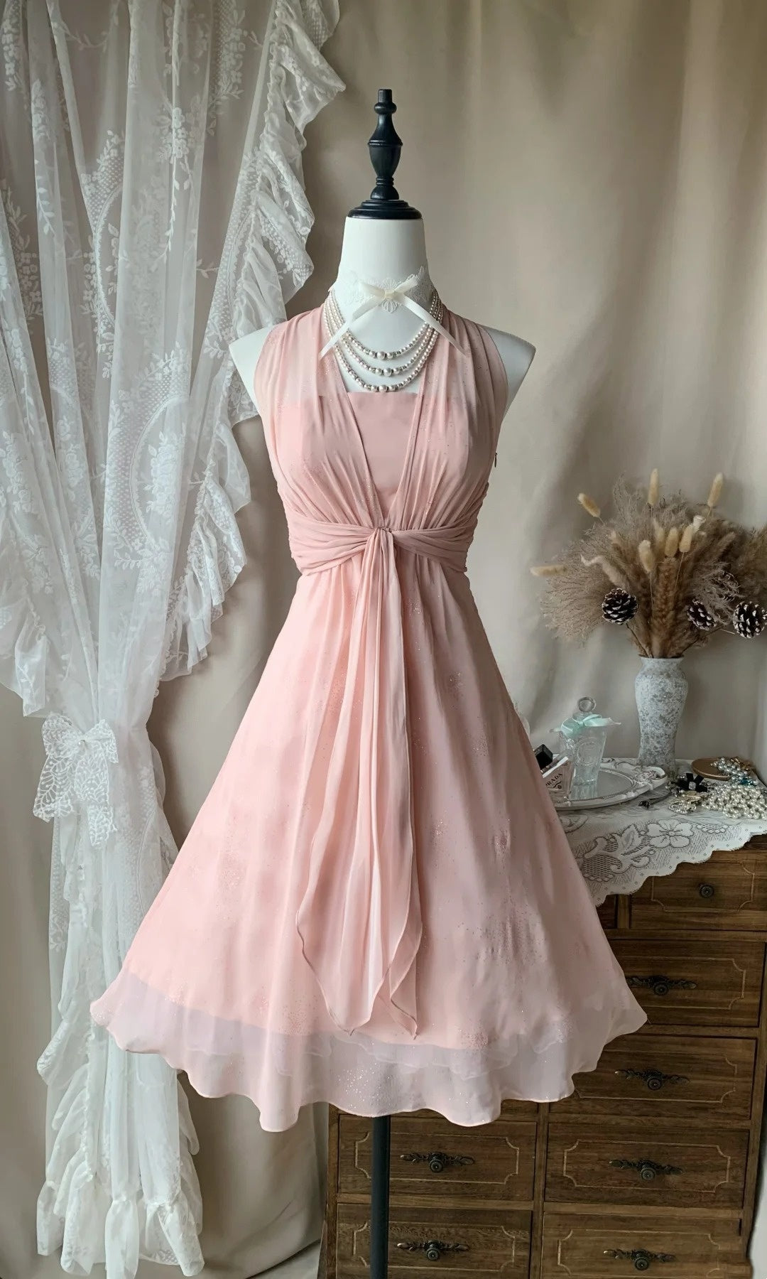 Halter A Line Pink Homecoming Dress Short Party Dress J10663