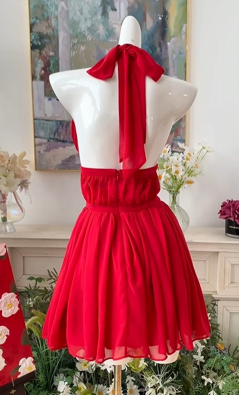 Halter A Line Red Homecoming Dress Short Party Dress J10982