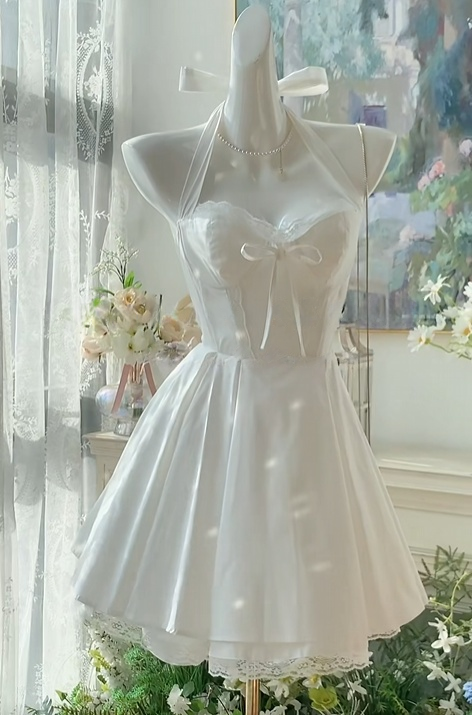 Halter A-Line White Homecoming Dress Short Birthday Dress