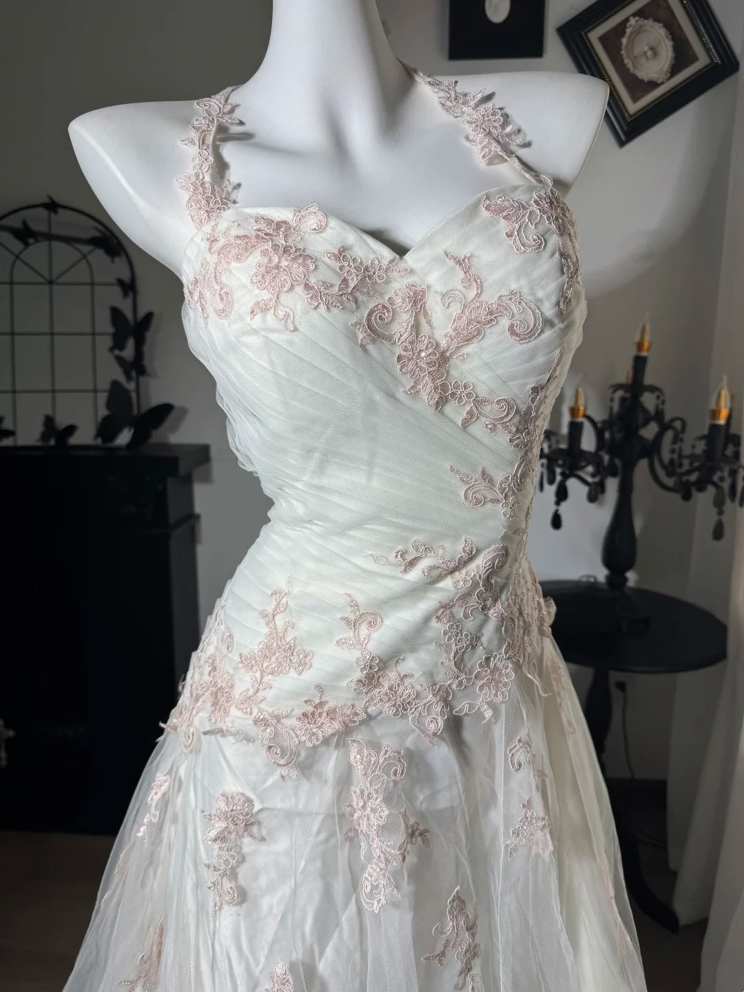 Halter Ivory Applique Formal Prom Dress Birthday Dress