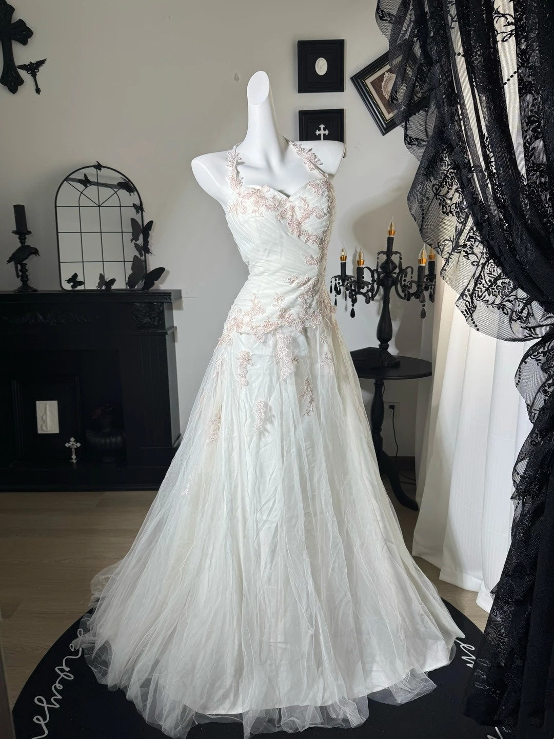 Halter Ivory Applique Formal Prom Dress Birthday Dress