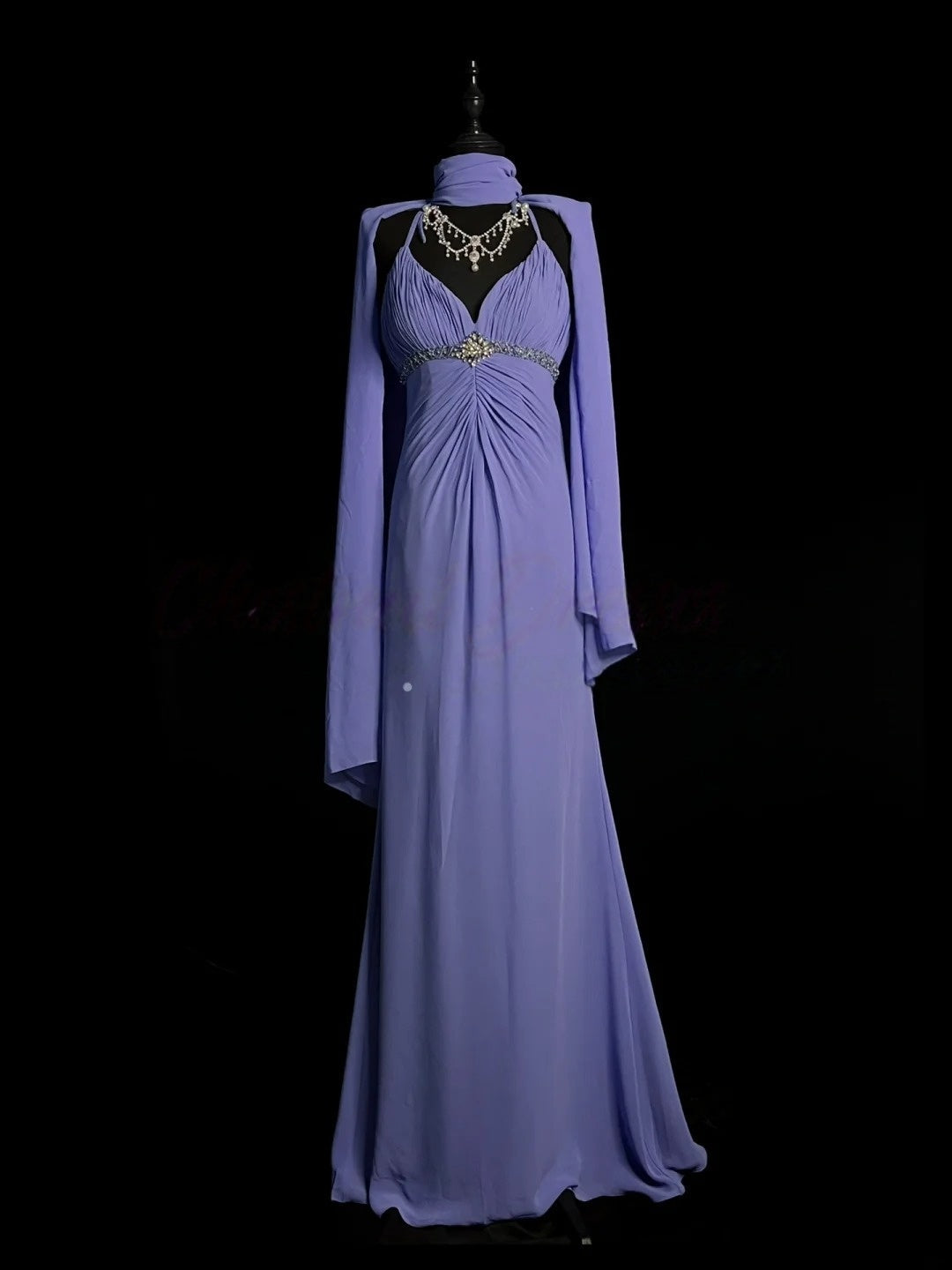 Halter Light Purple Chiffon Prom Dress Beaded Evening Dress J10416