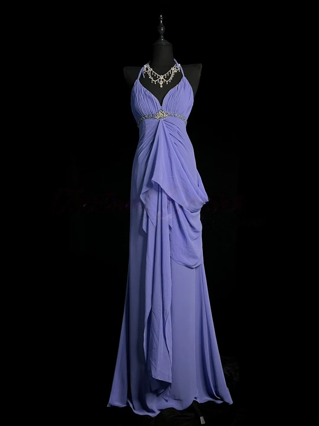 Halter Light Purple Chiffon Prom Dress Beaded Evening Dress J10416