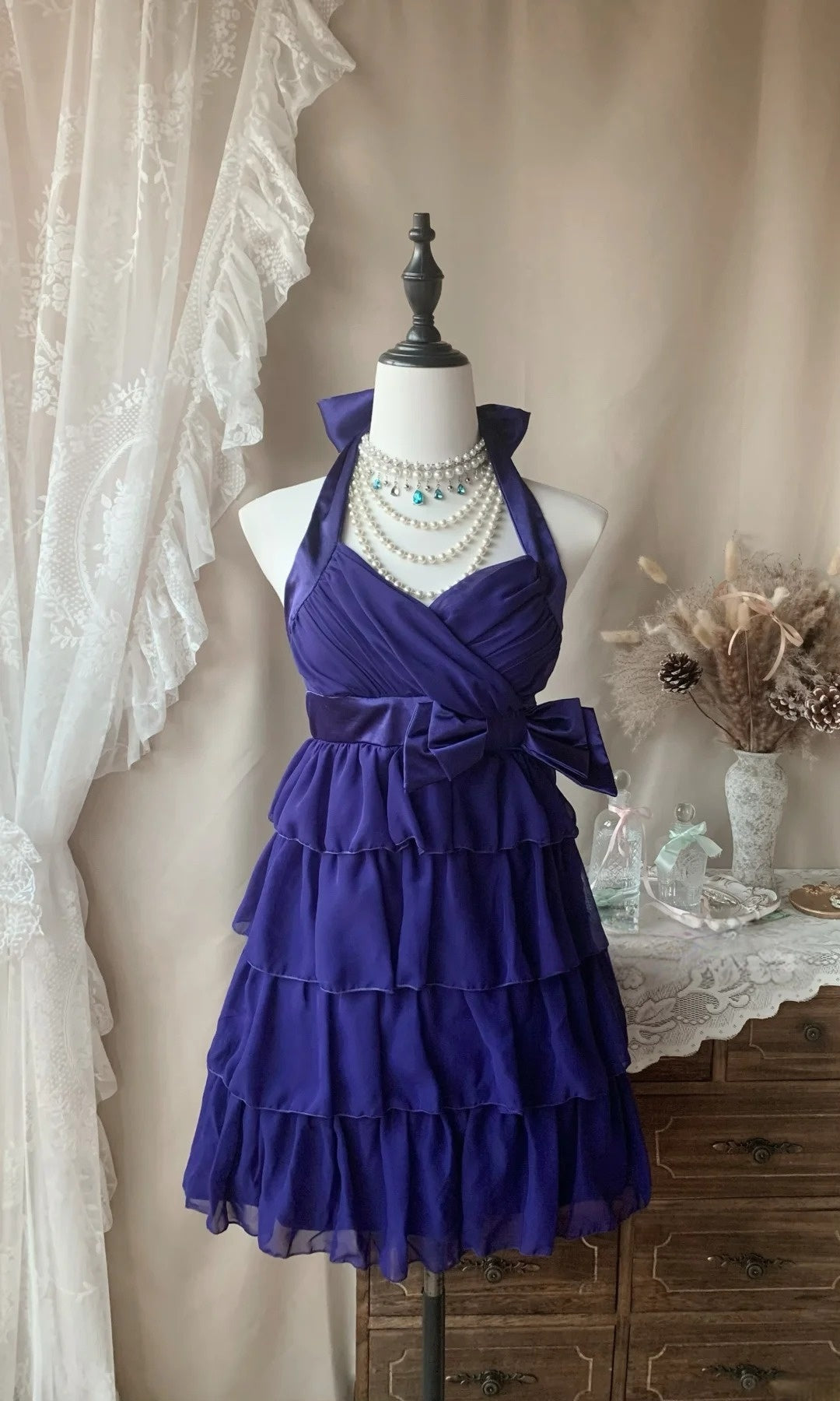 Halter Purple Layered Short Birthday Dress Homecoming Dress