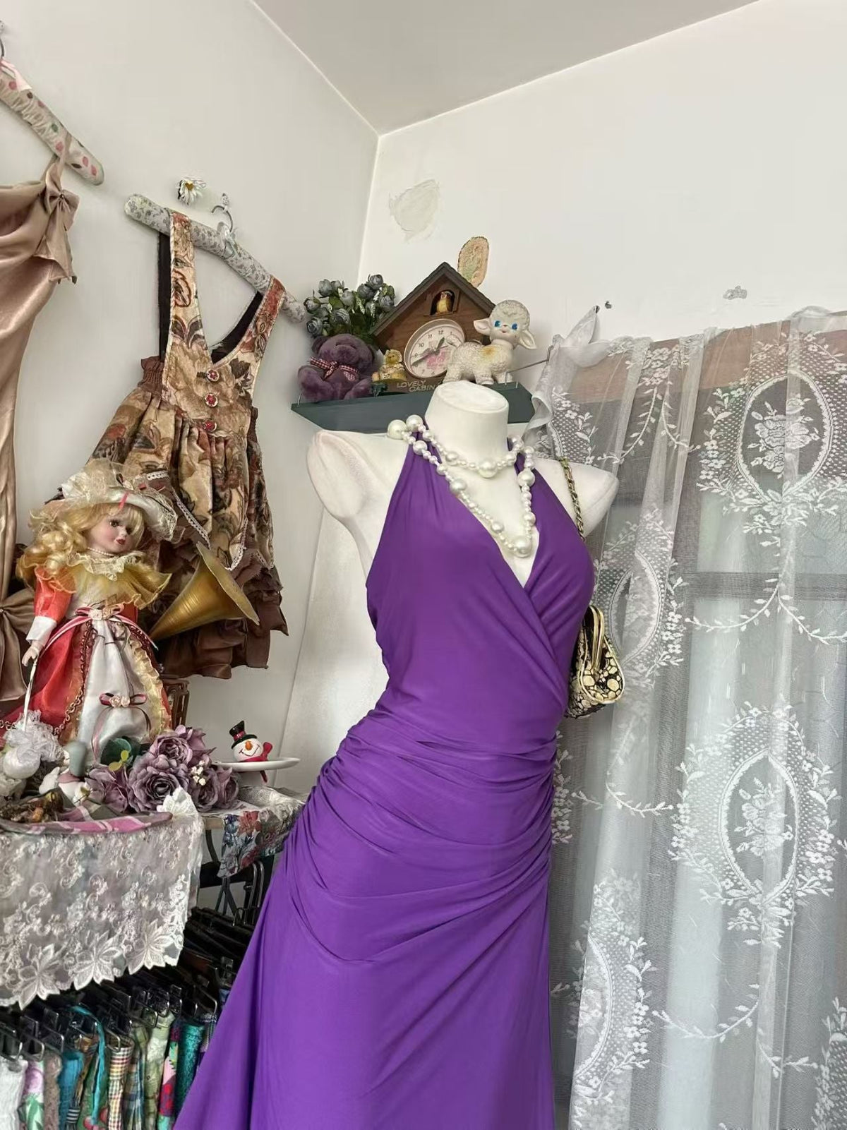 Halter Purple Mermaid Satin Evening Dress Sexy Birthday Dress