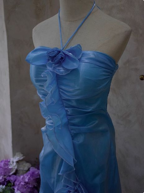 Halter Ruffled Blue Homecoming Dress Short Party Dress J10793