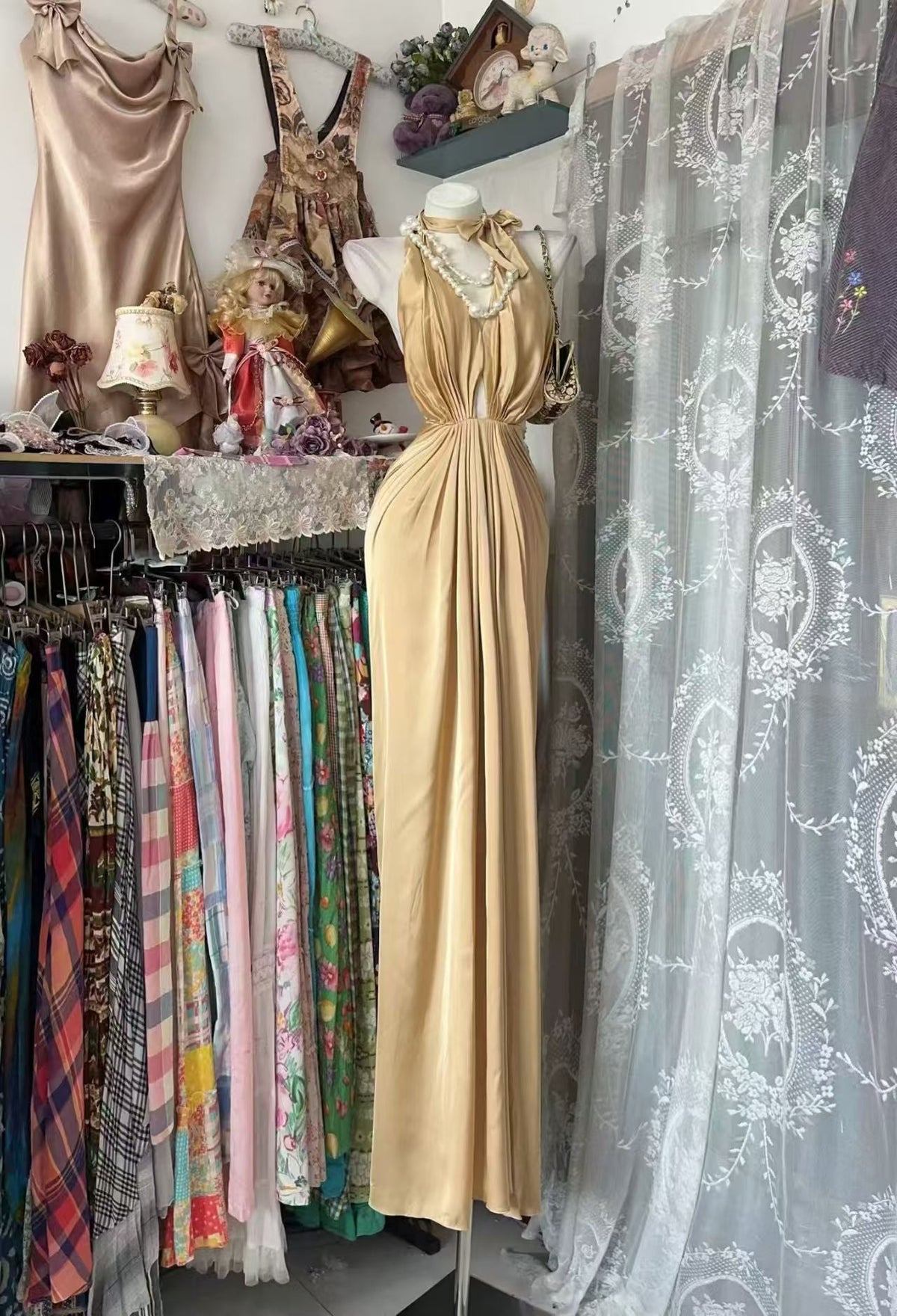 Halter Sheath Satin Prom Dress Open Back Evening Dress