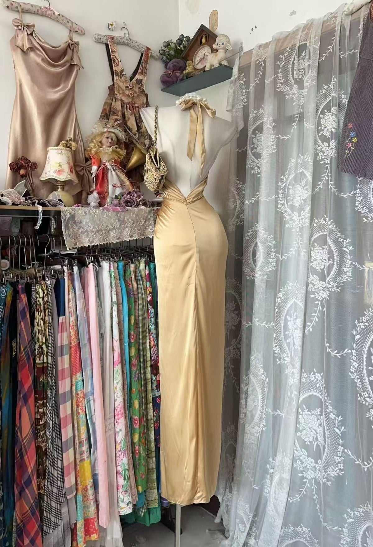 Halter Sheath Satin Prom Dress Open Back Evening Dress