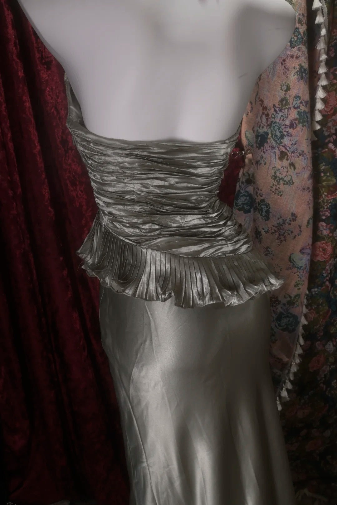 Halter Silver Satin Prom Dress Pleated Evening Gown J10767