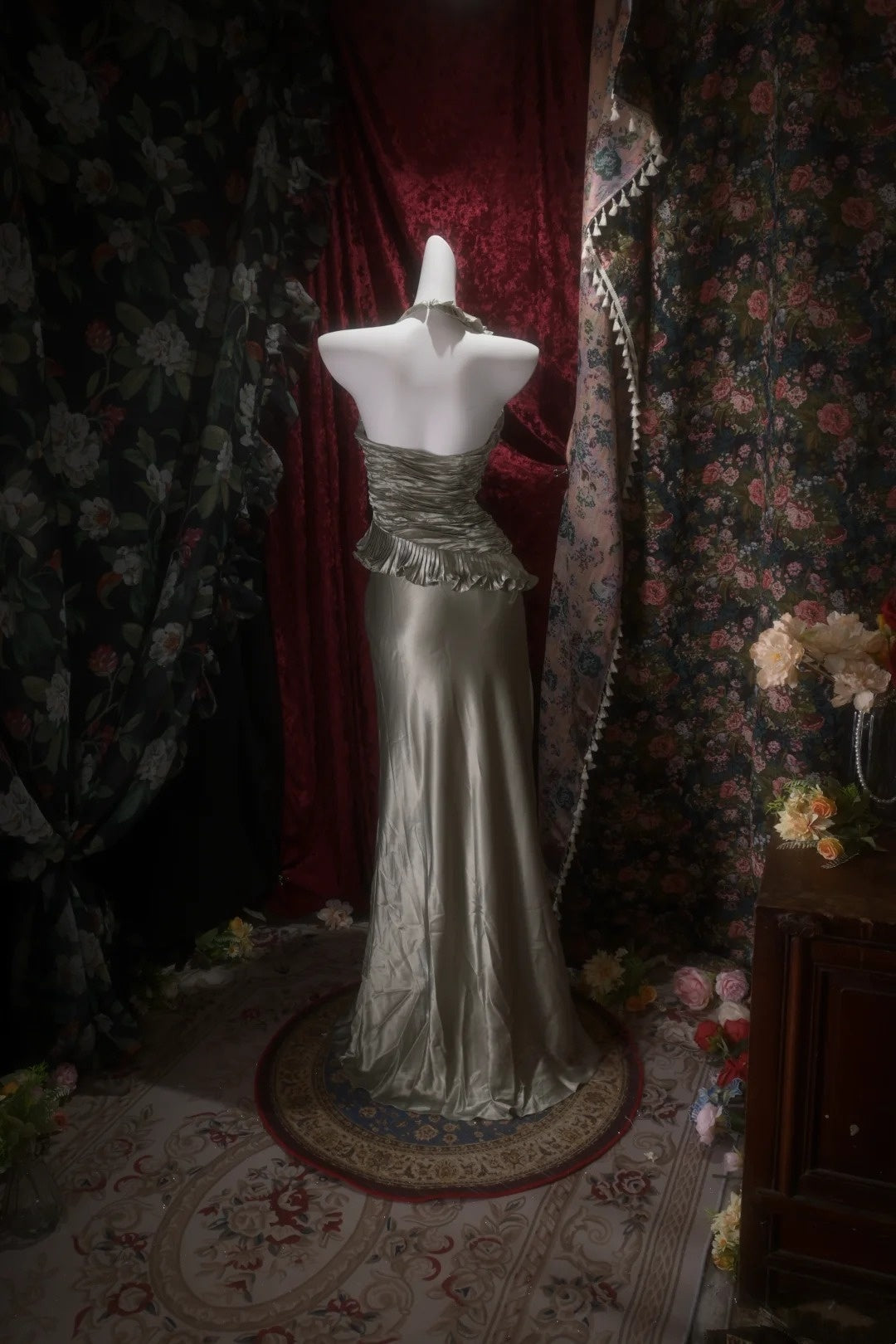 Halter Silver Satin Prom Dress Pleated Evening Gown J10767