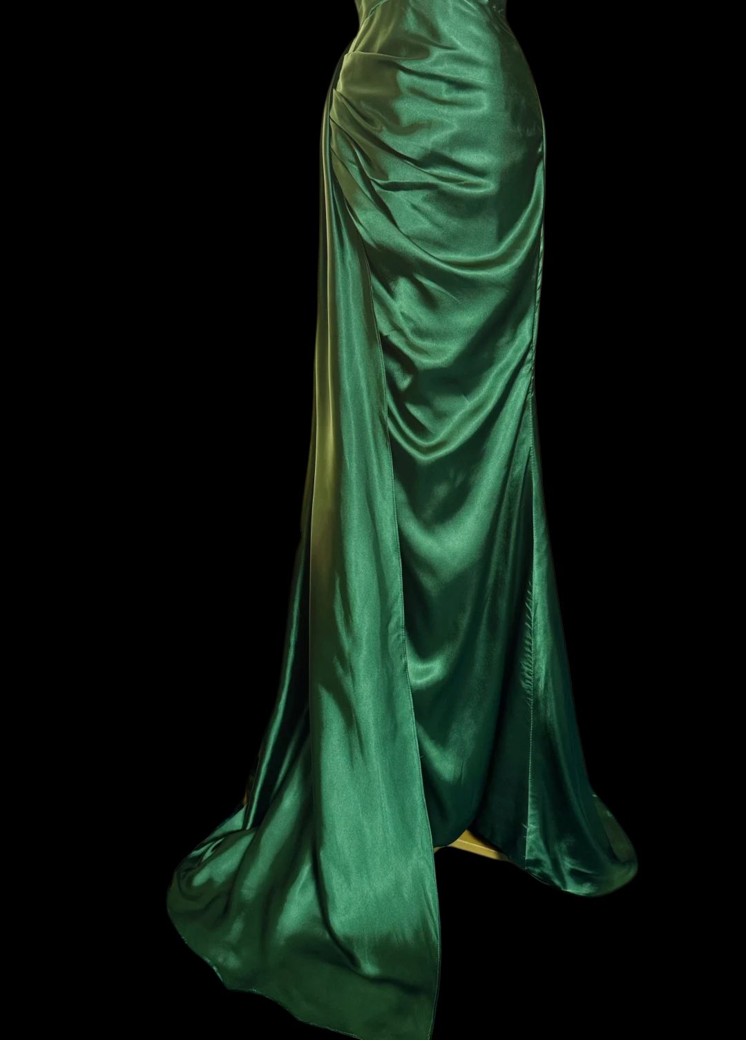 Halter V-Neck Green Satin Prom Dress With Slit