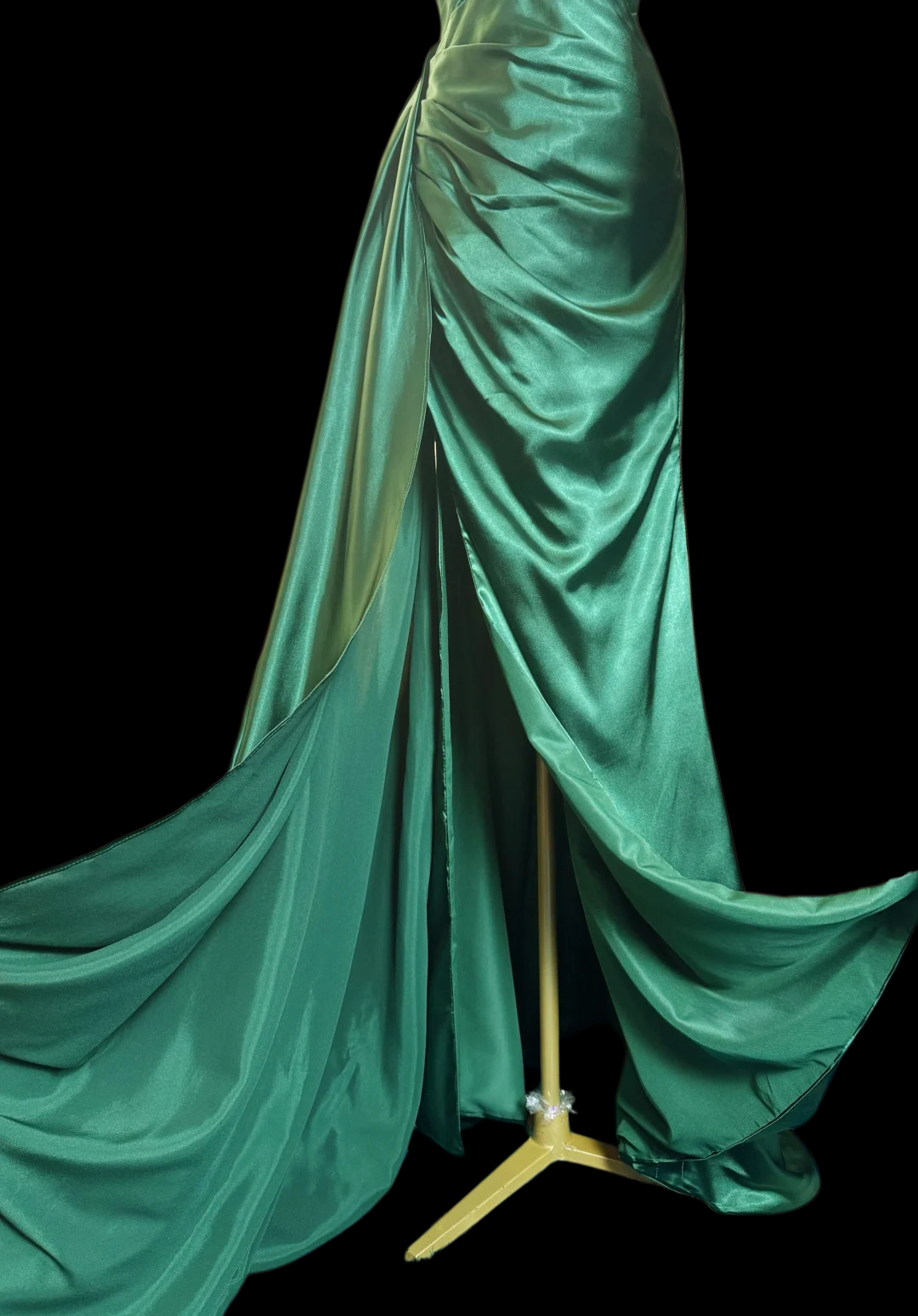 Halter V-Neck Green Satin Prom Dress With Slit