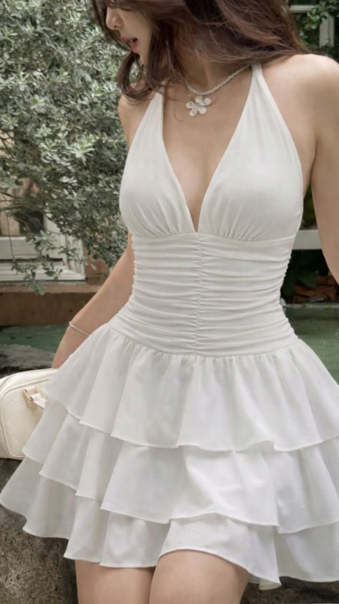 Halter White A Line Layered Homecoming Dress Ruffled Short Dress J11056