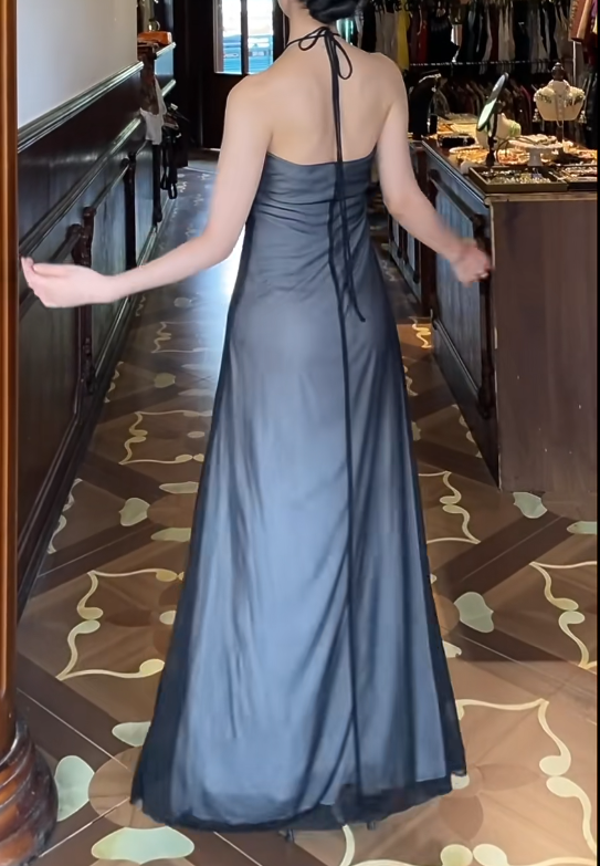 Halter White Black Retro Chiffon Prom Dress J9678