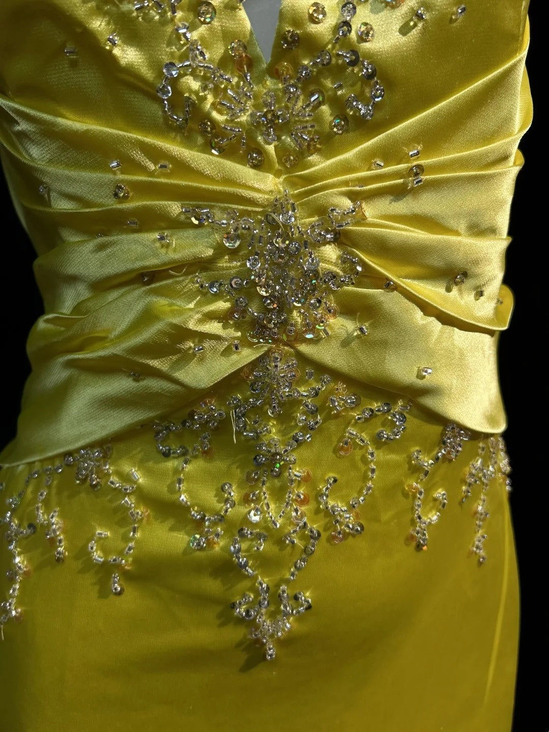 Halter Yellow Satin Prom Dress With Slit Retro Evening Gown J10564