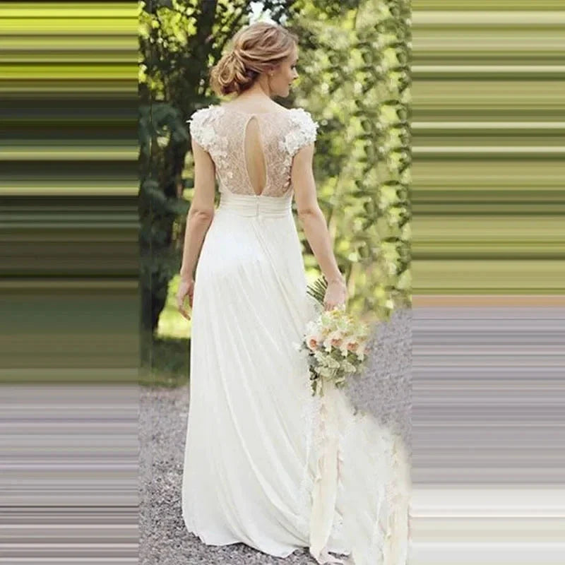 Haute Couture White 3D Appliques Bride Dress Deep V-Neck Backless Satin Sweep Train A-LINE Bespoke Wedding Dress (ZD14201)