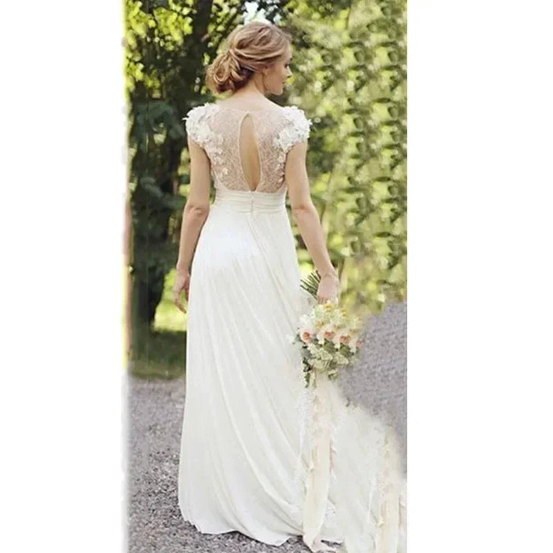 Haute Couture White 3D Appliques Bride Dress Deep V-Neck Backless Satin Sweep Train A-LINE Bespoke Wedding Dress (ZD14201)