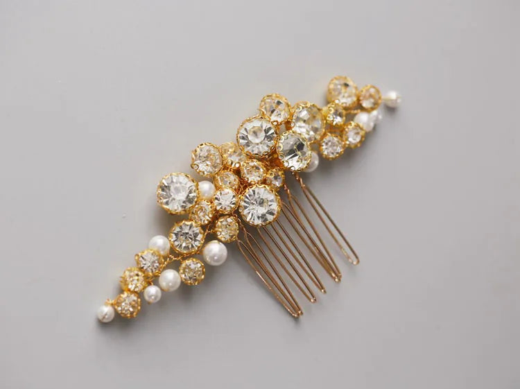 Rhinestones Crystal Pearls Head Pieces Hair Combs Clips Pins For Brides Bridesmaids Hairpin Wedding Accessories Bridal Jewelry gold color