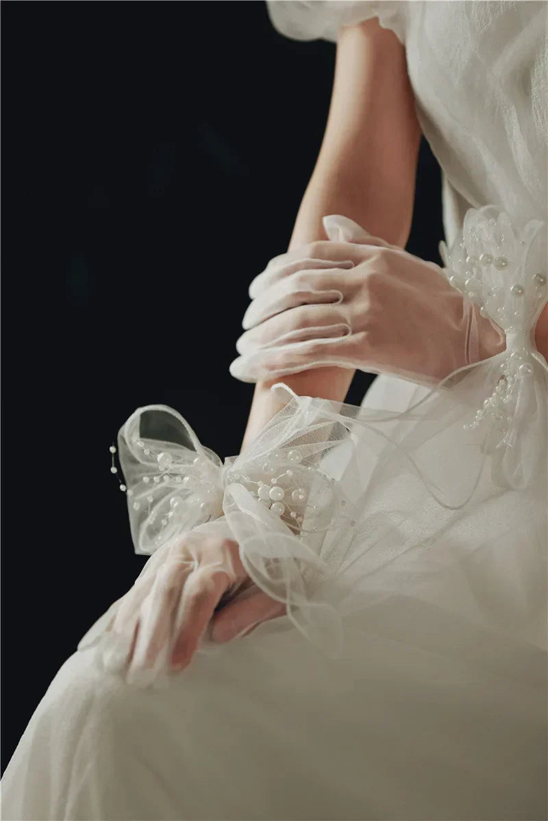White Short Pearls Bridal Gloves Wristband Wedding Glove For Women Girl Party Evening Dress Jewelry Bride Accessories