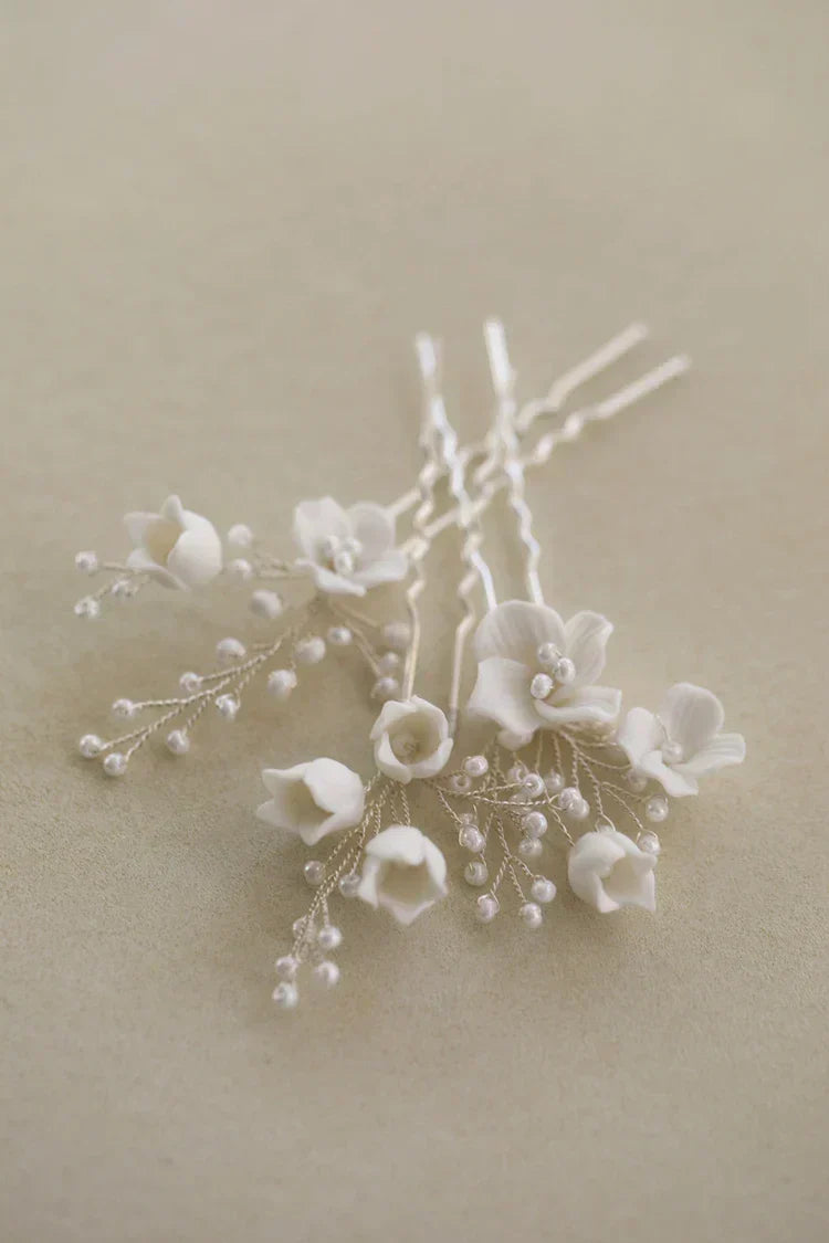 Bridal Jewelry Porcelain Flower Hairpins Silver Color Hair Pin Clip For Brides Bridesmaids Women Head Pieces Wedding Accessories