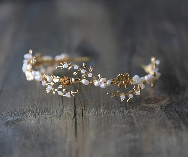 Wedding Hair Accessories Freshwater Pearls Headbands Headpieces Vintage Leaf Hairbands Brides Tiaras and Crowns Bridal Jewelry - View 4 | FashionDia