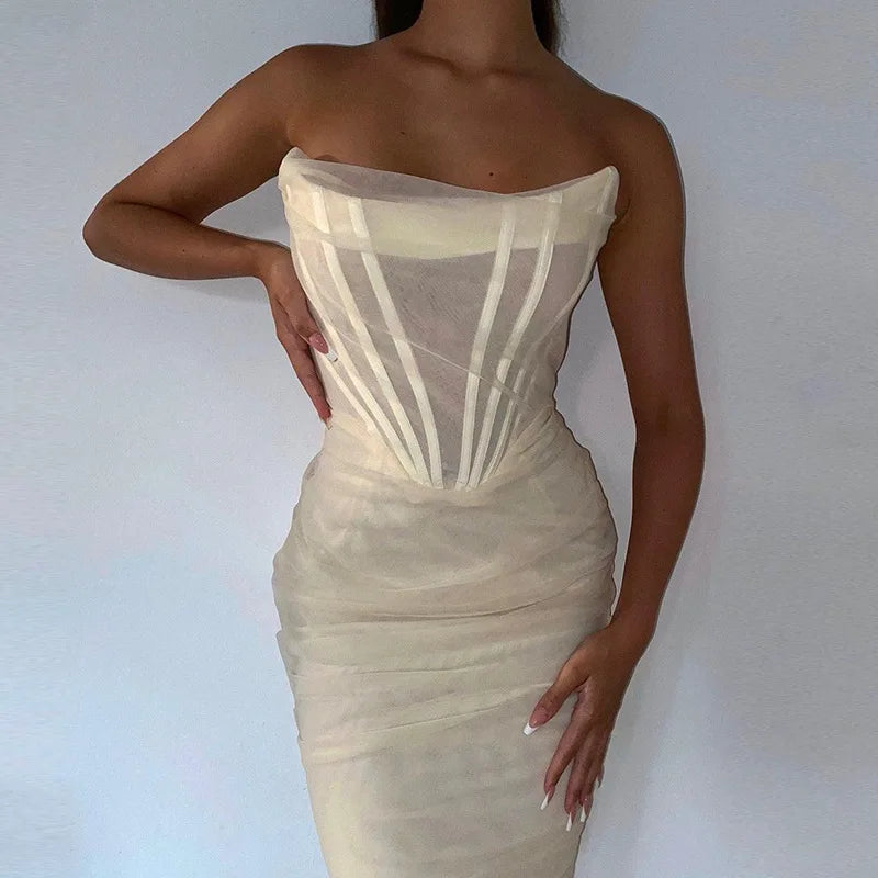 Tatiana Timeless Figure Hugging Evening Dress with Corset Detail and Strapless Design Elevated Occasion Wear