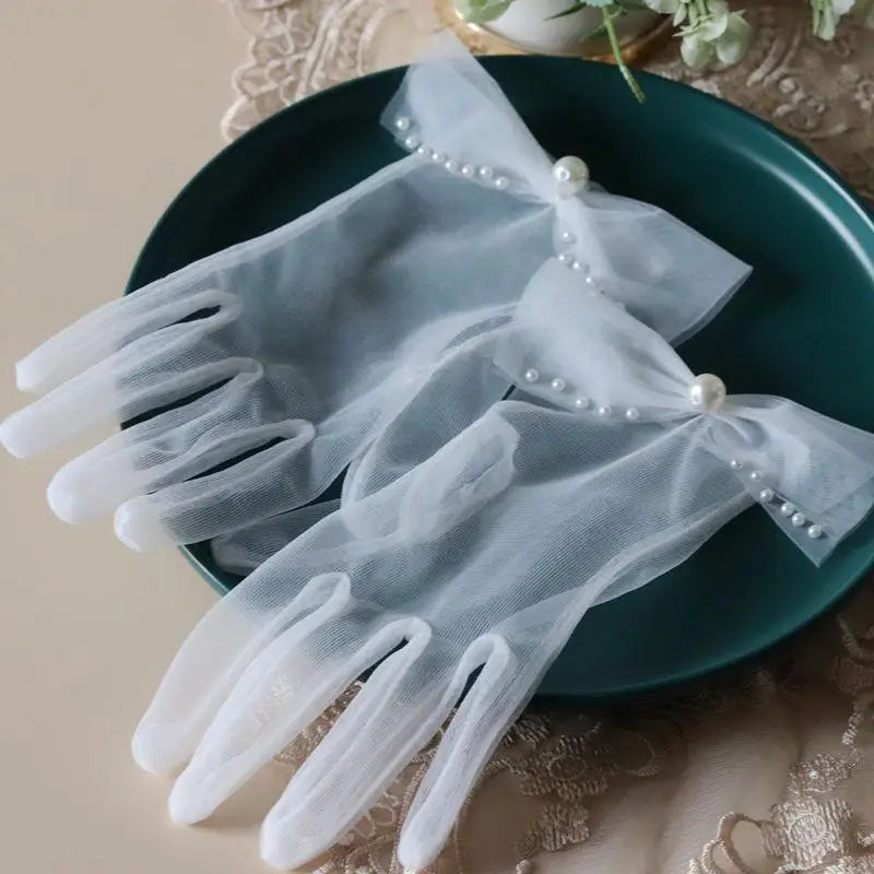 Pearl Wristband Wedding Glove Short Bridal Gloves For Women Girl Party Evening Dress Jewelry Bride Accessories a