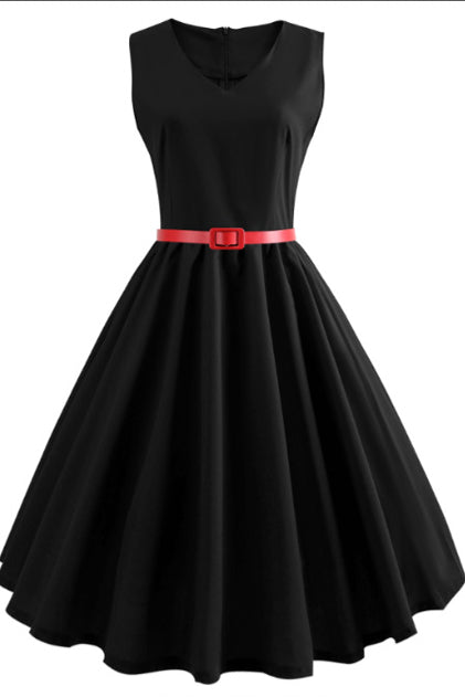 Hepburn Solid A-line Sleeveless Dress - Fashionpara