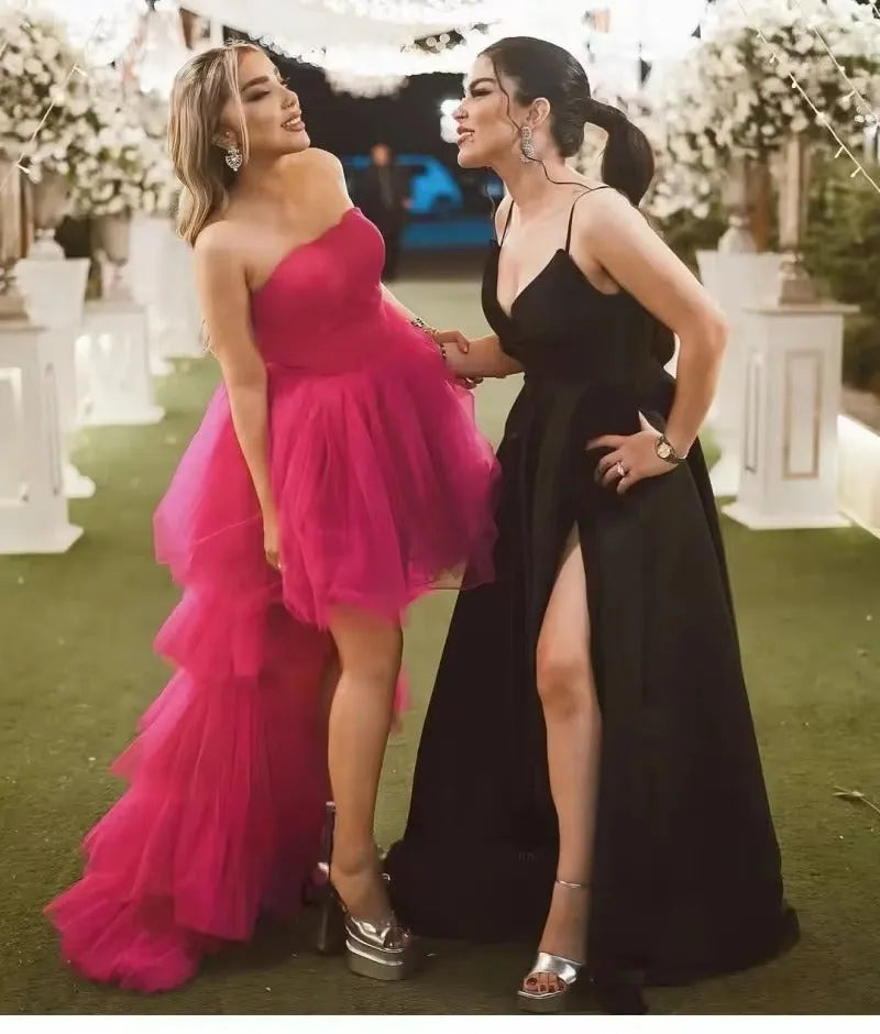 Hearty Blush Pink Prom Dresses Strapless High/Low Ball Gowns Sweep Train Homecoming Dress vestidos de graduación