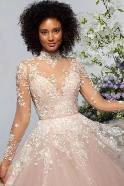 High neck Elegant Lace Long sleeves Wedding Dress (ZD15695)