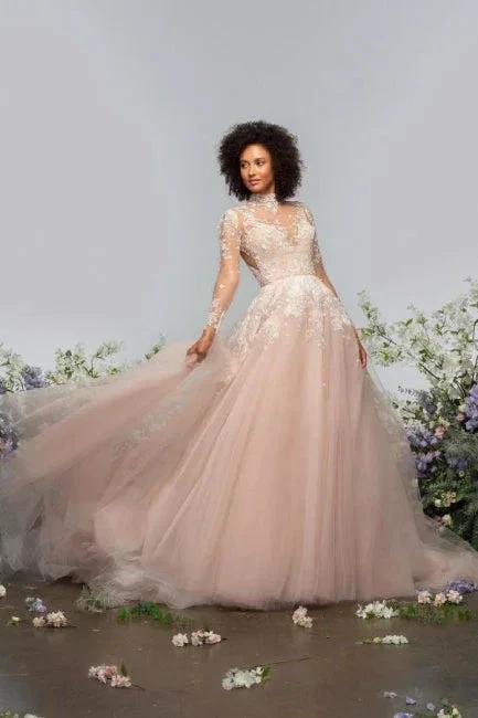 High neck Elegant Lace Long sleeves Wedding Dress (ZD15695)