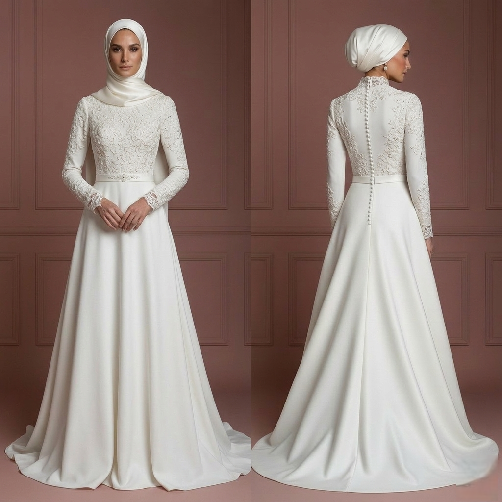 Hijab Bridal Dress For Intimate Wedding Dress Modest Style Muslim