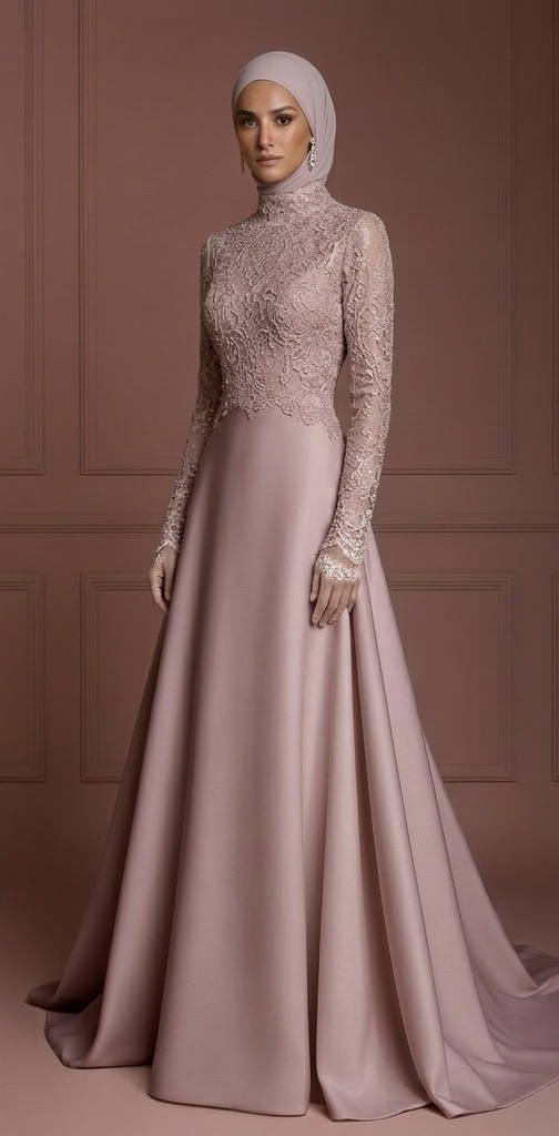 Hijab Wedding Dress With Vintage Inspired Lace Muslim